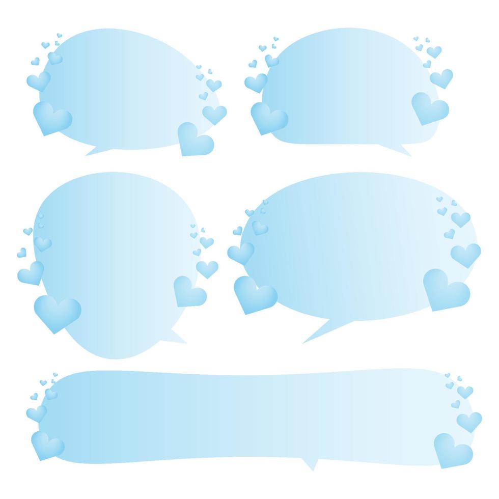 conjunto de bolhas decorativas do discurso com corações, falando e falando ilustração vetorial de comunicação e conversação, conceito de dia dos namorados vetor