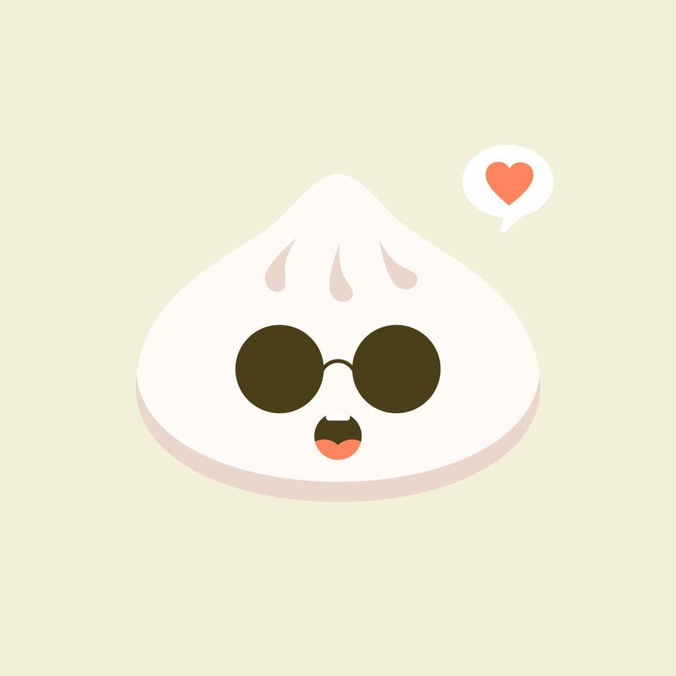 chinês dim sum bonito vetor kawaii personagem. prato tradicional asiático com cara sorridente. cozinha oriental. bolinhos com especiarias. emoji engraçado, emoticon. ilustração colorida isolada dos desenhos animados