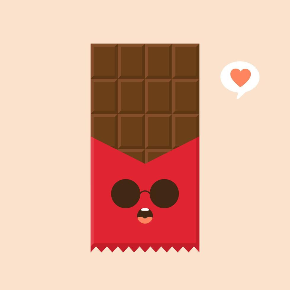 ícone de personagem de barra de chocolate bonito e kawaii. ilustração plana de ícone de vetor de barra de chocolate para web design. emoticon de chocolate ou emoji