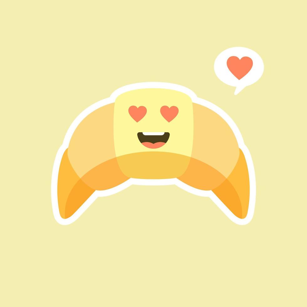 doodle de personagem de desenho animado croissant mostrando um pouco de amor com corações voadores. mascote de amor croissant perfeito para sua padaria. desenho de logotipo de comida engraçado e fofo. ilustração vetorial isolado. vetor