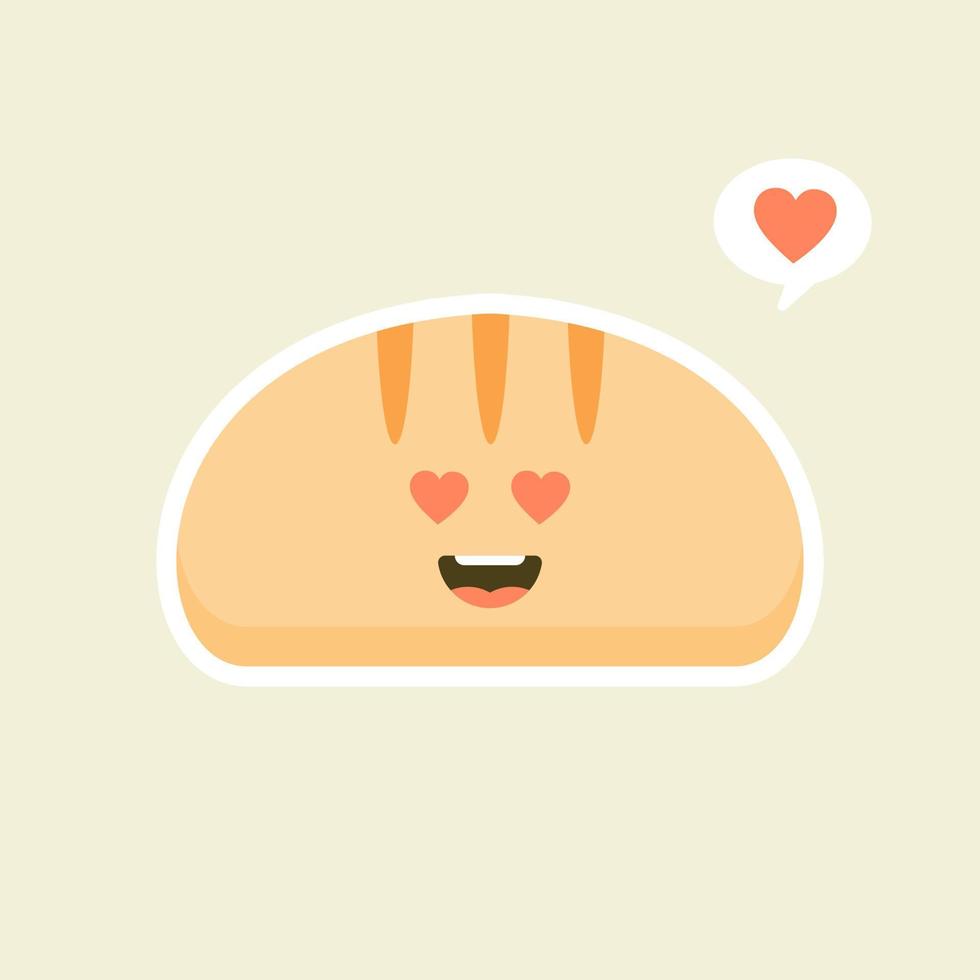 fatias de pão bonito dos desenhos animados com rostos kawaii. você pode usar este emoji para, menu no restaurante ou café, padaria, pastelaria, loja, restaurante, vetor