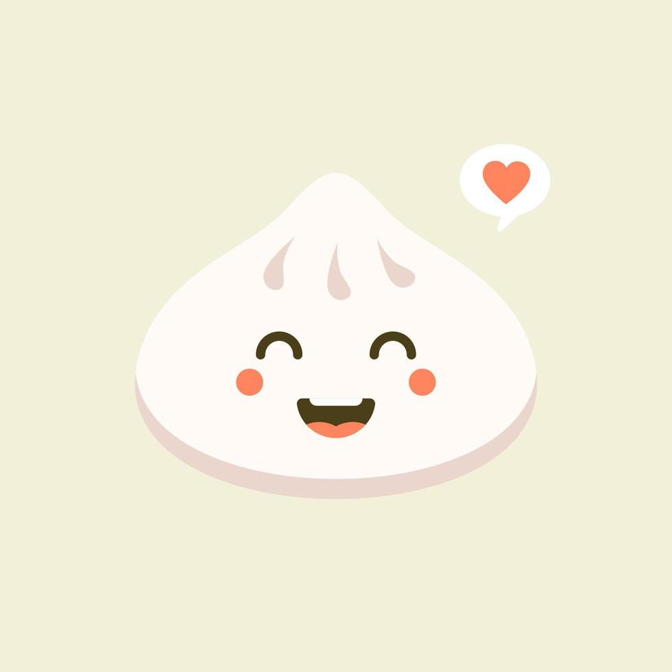 chinês dim sum bonito vetor kawaii personagem. prato tradicional asiático com cara sorridente. cozinha oriental. bolinhos com especiarias. emoji engraçado, emoticon. ilustração colorida isolada dos desenhos animados