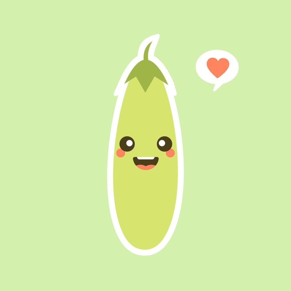 personagem de berinjela fofa e kawaii. ilustração em vetor de berinjela. objeto isolado em um fundo de cor. vegetarianismo, vegan, mascote, alimentação saudável, vegetais orgânicos. para restaurante, culinário