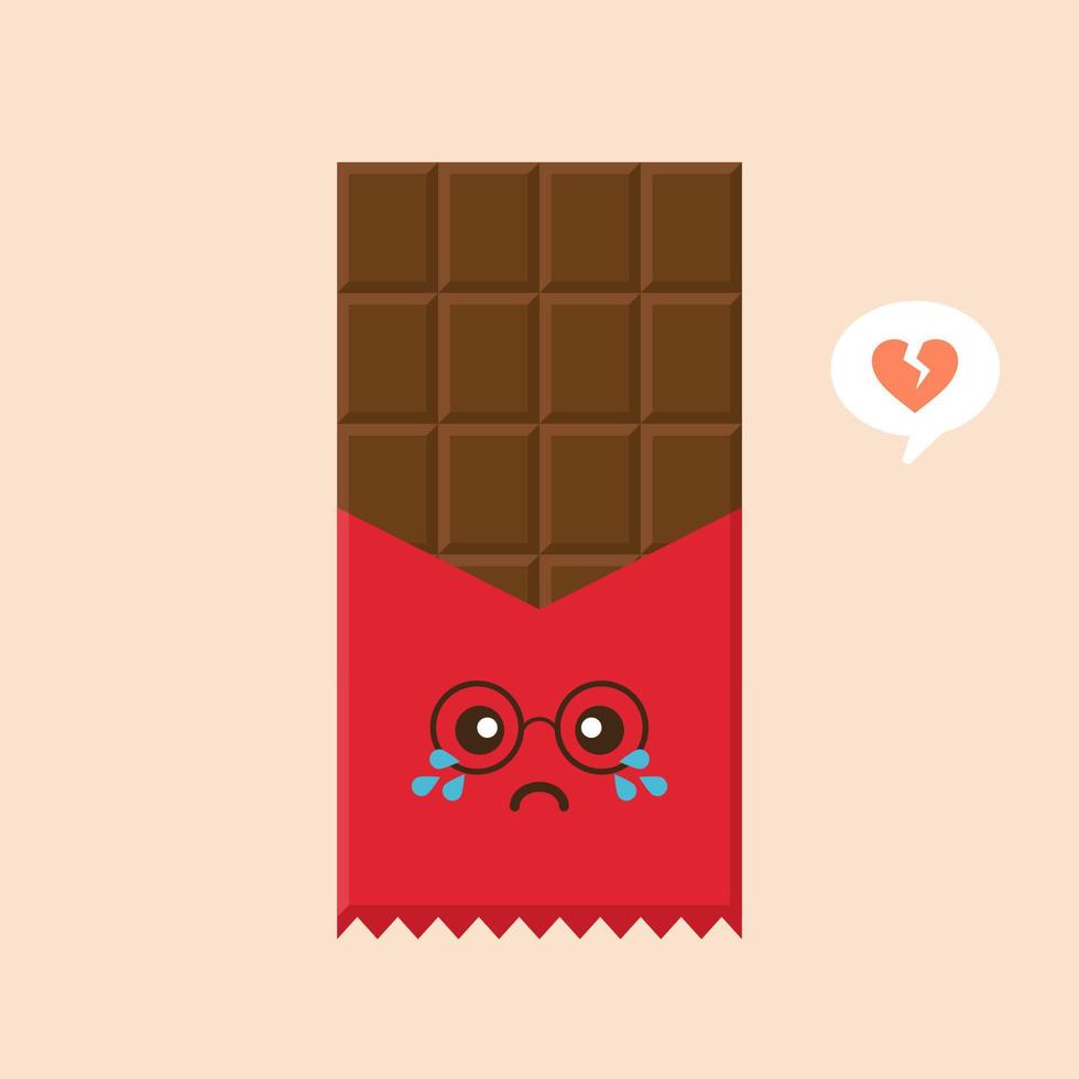 ícone de personagem de barra de chocolate bonito e kawaii. ilustração plana de ícone de vetor de barra de chocolate para web design. emoticon de chocolate ou emoji