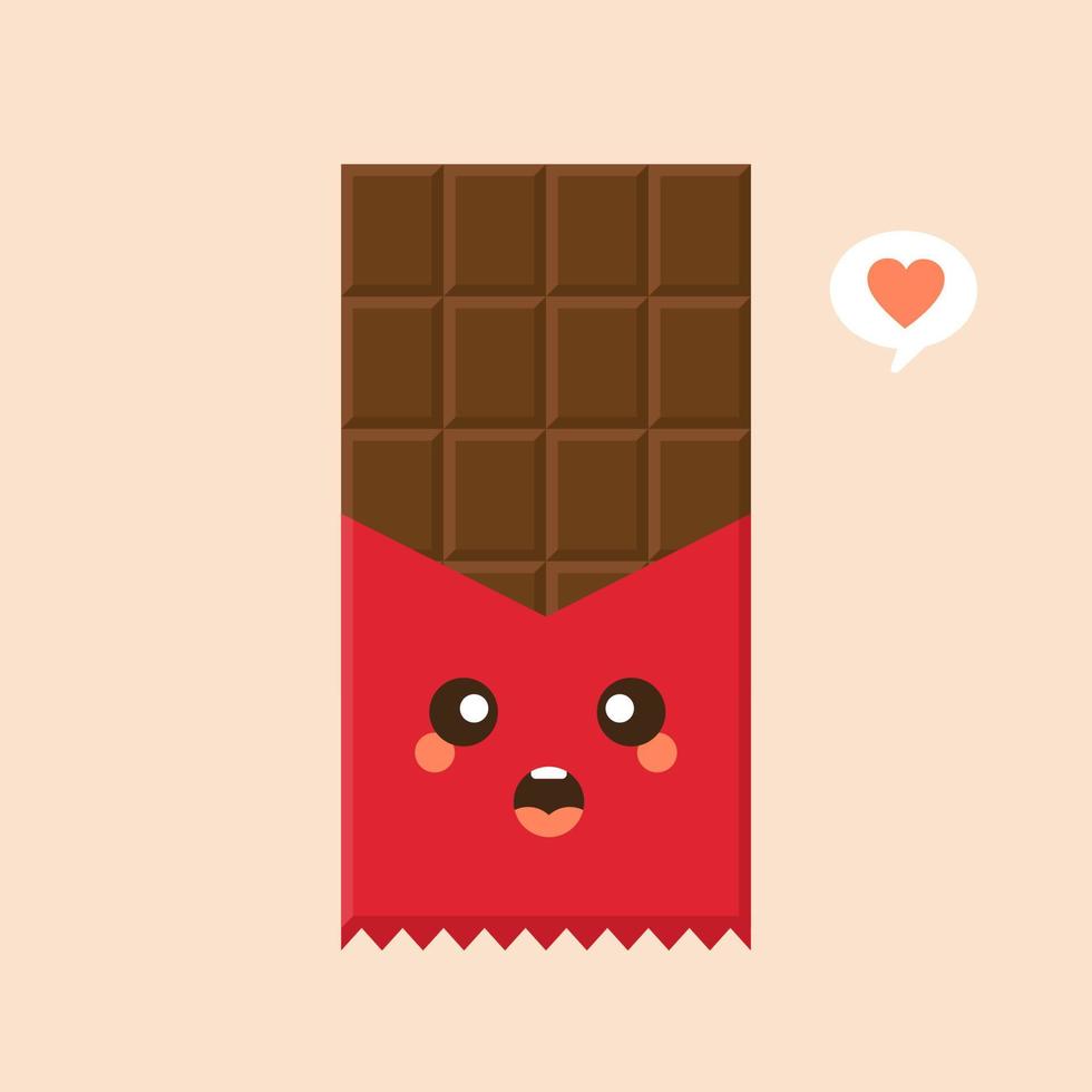 ícone de personagem de barra de chocolate bonito e kawaii. ilustração plana de ícone de vetor de barra de chocolate para web design. emoticon de chocolate ou emoji