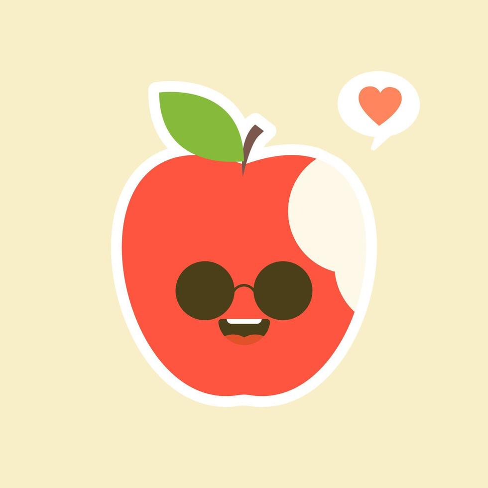 ilustrações de design de personagens de maçã mordida. frutas personagens coleção ilustração vetorial de um personagem de maçã engraçado e sorridente. vetor