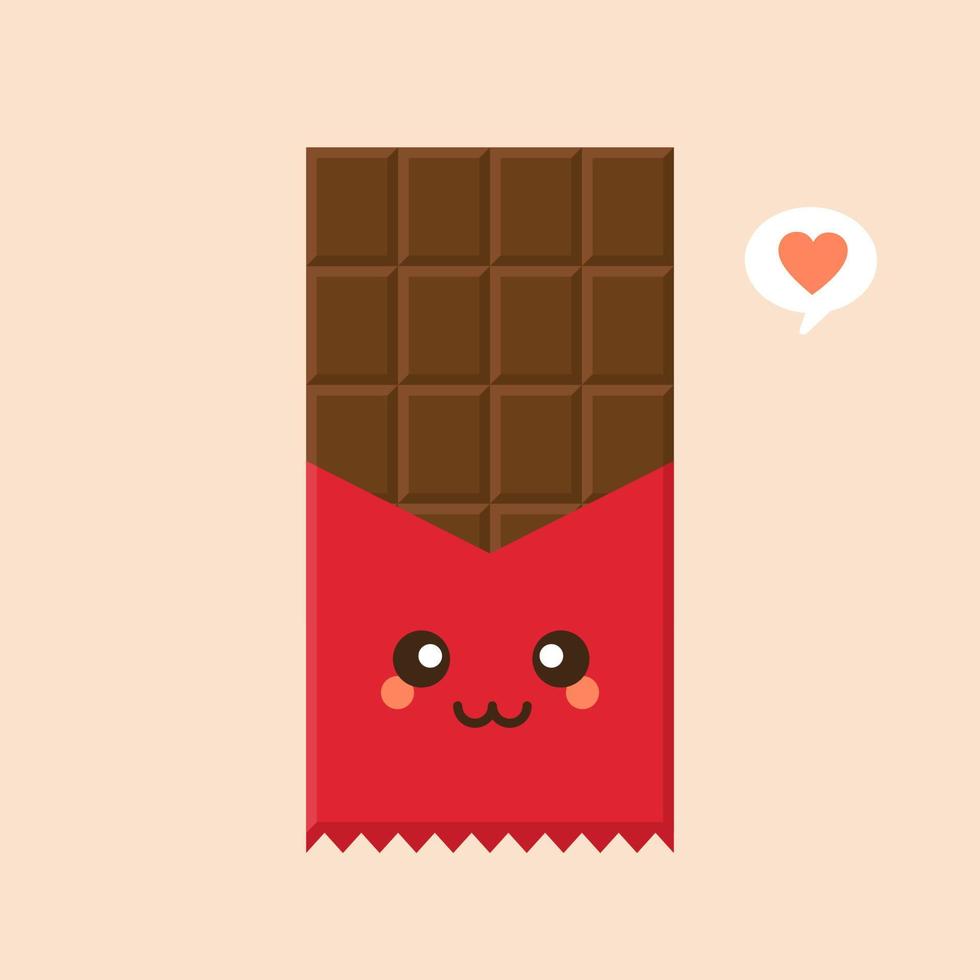 ícone de personagem de barra de chocolate bonito e kawaii. ilustração plana de ícone de vetor de barra de chocolate para web design. emoticon de chocolate ou emoji