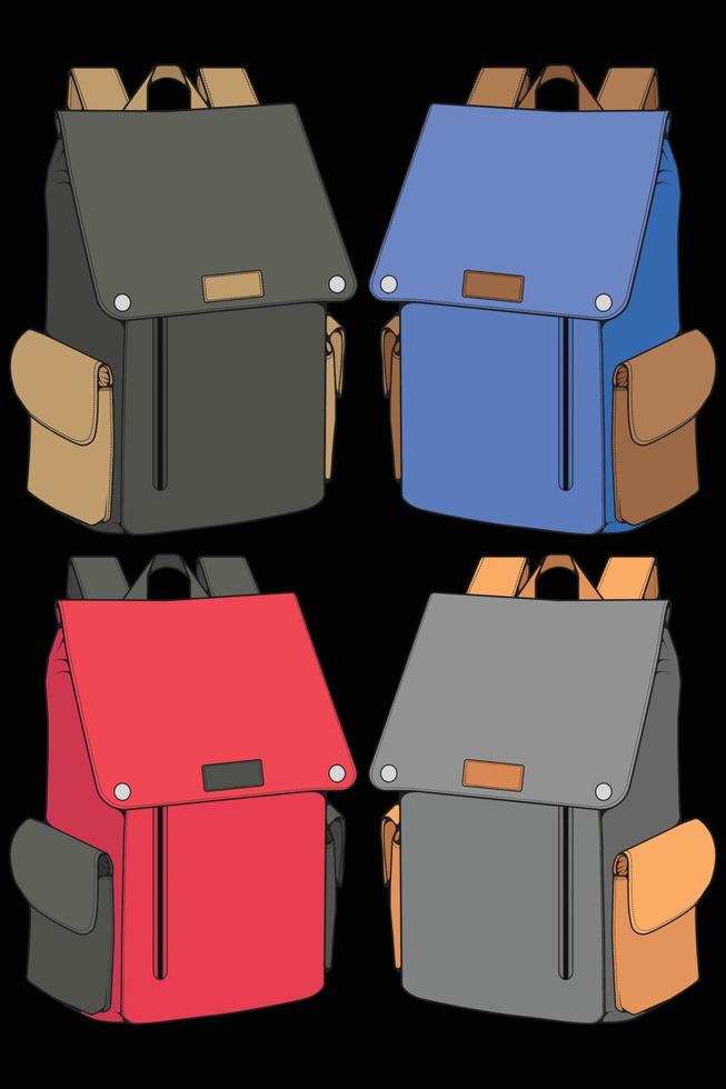 conjunto de mochilas coloridas de vetor. mochilas para crianças em idade escolar, estudantes, viajantes e turistas. de volta às ilustrações de vetor plana mochila da escola isoladas em branco.