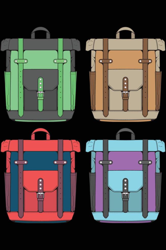 conjunto de mochilas coloridas de vetor. mochilas para crianças em idade escolar, estudantes, viajantes e turistas. de volta às ilustrações de vetor plana mochila da escola isoladas.