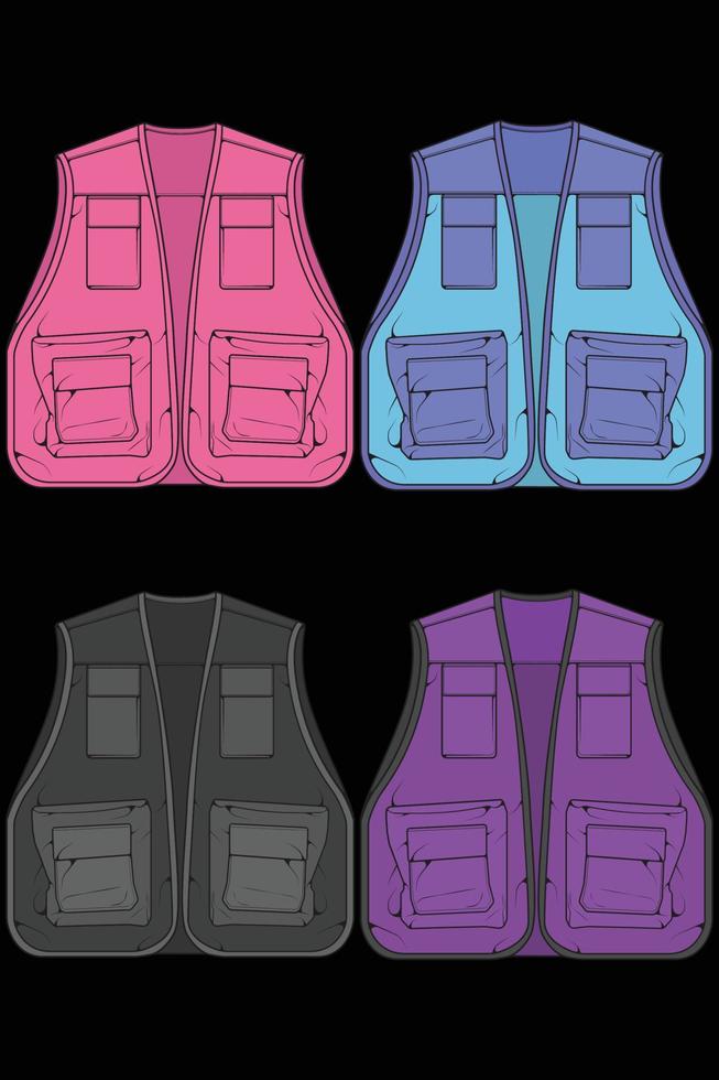 conjunto de vetor de coloração de saco de colete no peito, saco de colete no peito em um estilo de desenho, ilustração vetorial.
