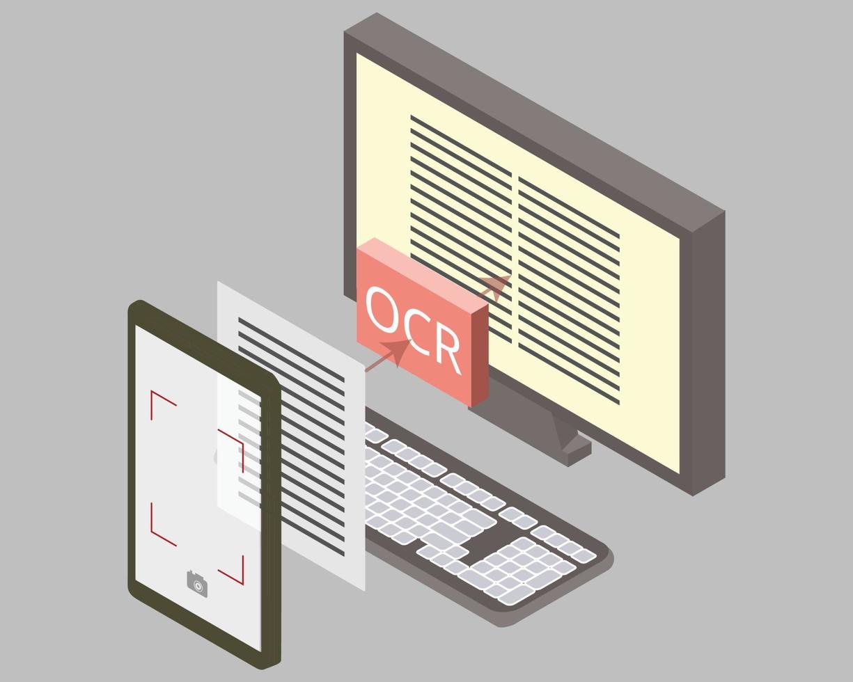 tecnologia de reconhecimento óptico de caracteres por reconhecer texto de vetor de foto