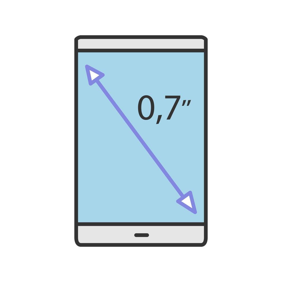 ícone de cor do tamanho da tela do smartphone. exibir o tamanho da polegada diagonal. ilustração vetorial isolada vetor