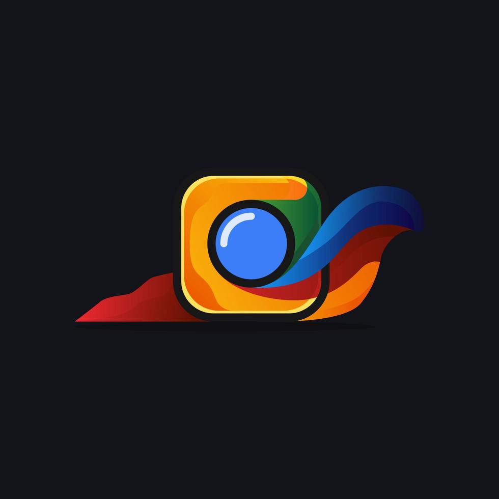 design de logotipo de caracol e câmera, estilo colorido vetor