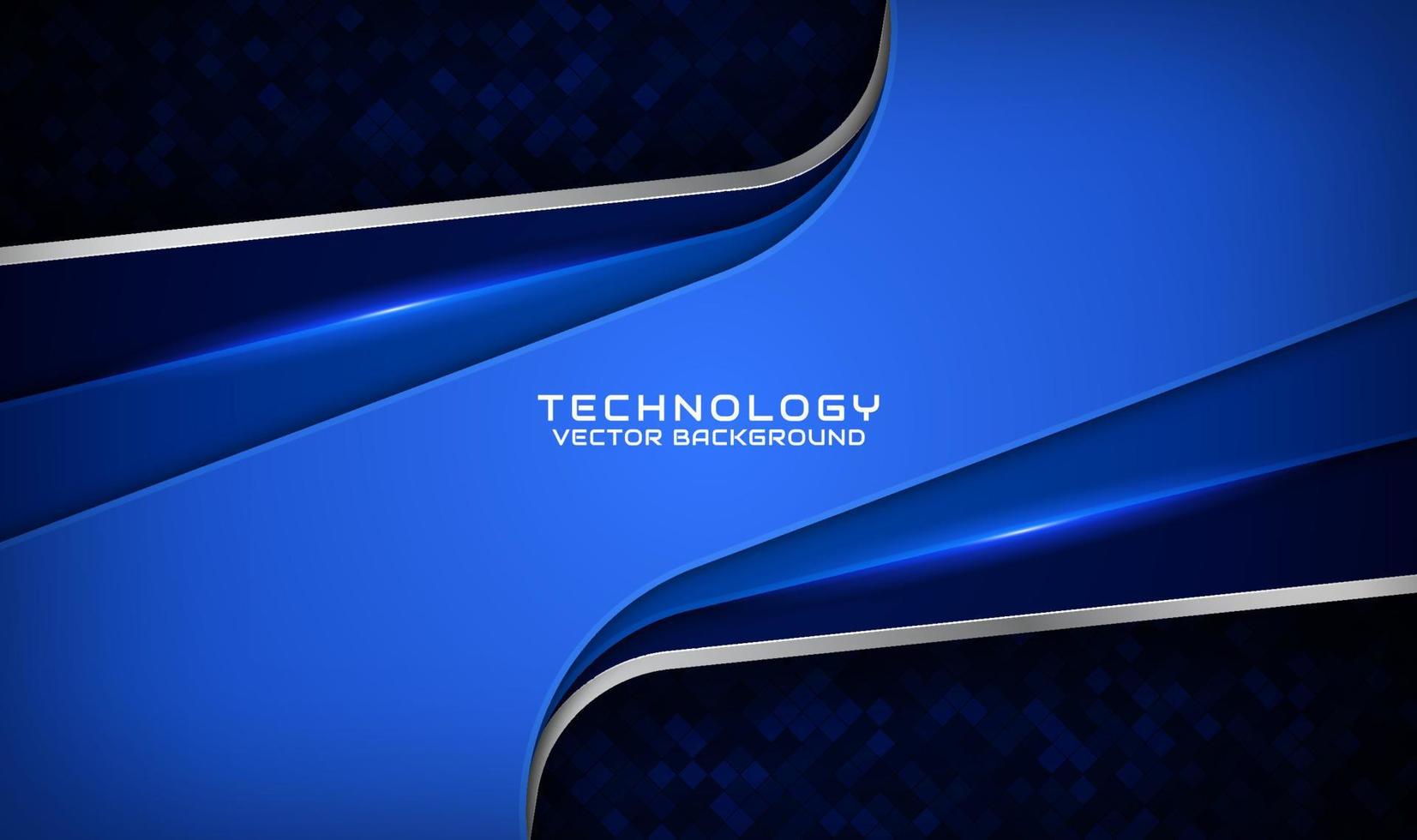 camada de sobreposição de fundo abstrato de tecnologia azul 3d no espaço escuro com decoração de efeito de faixa prateada. conceito de estilo futuro de elemento de design gráfico para flyer, banner, capa de folheto ou página de destino vetor