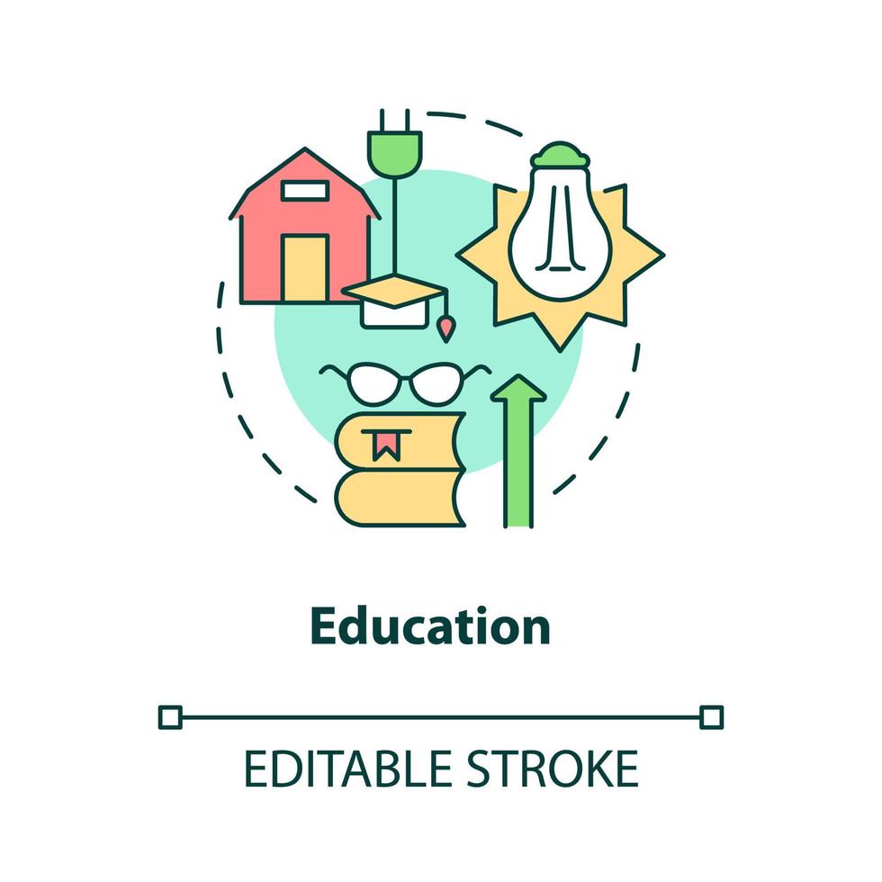 ícone do conceito de educação. benefícios econômicos de eletrificação rural idéia abstrata ilustração de linha fina. desenho de contorno isolado. traço editável. roboto-medium, inúmeras fontes pró-negrito usadas vetor