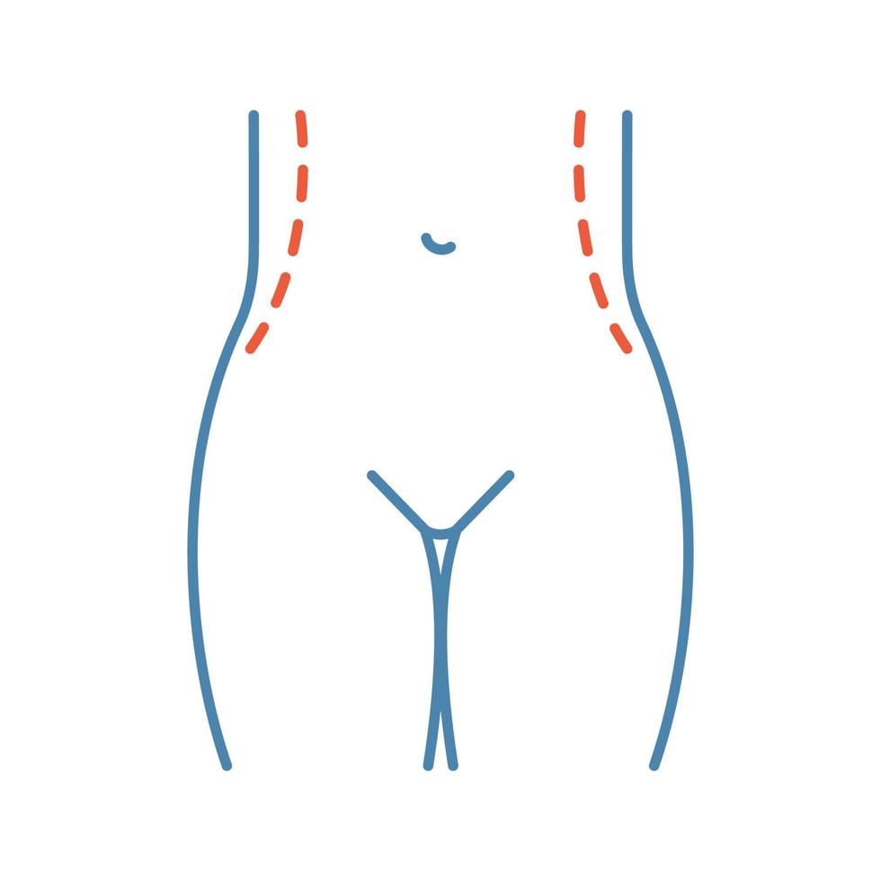 ícone de cor de cirurgia de correção de cintura. lipoaspiração de flancos. cirurgia plástica de contorno da cintura e remoção de gordura. ilustração vetorial isolada vetor