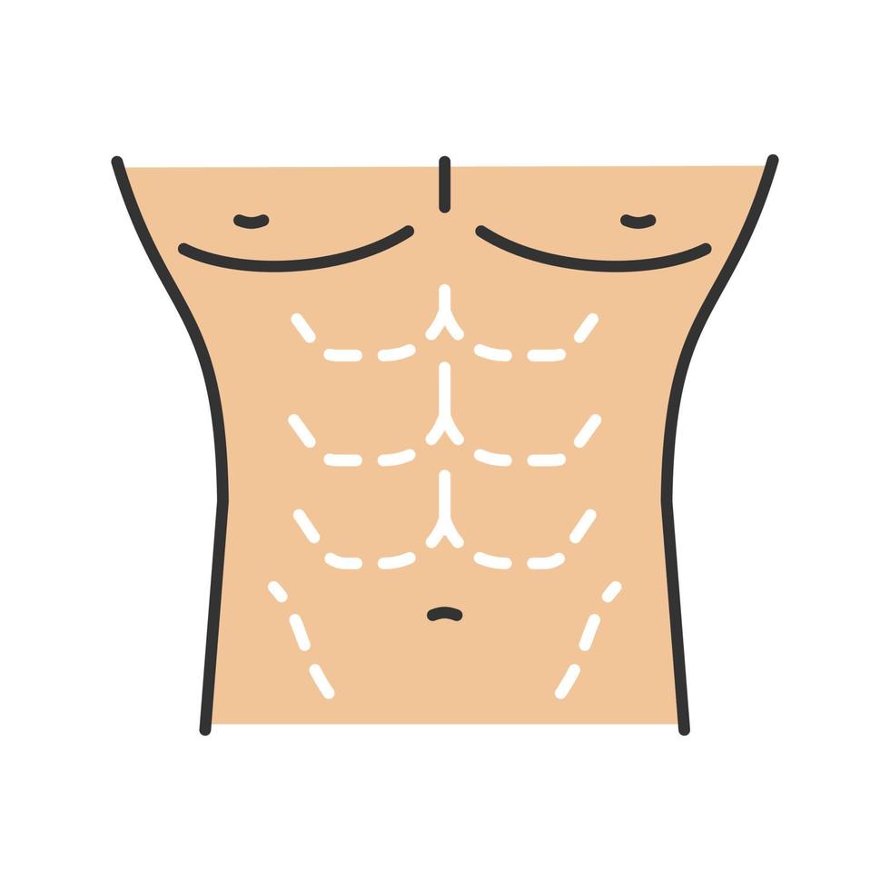 ícone de cor de cirurgia de contorno corporal masculino. coolsculpting. abdominoplastia masculina. abdominoplastia. cirurgia plástica para homens. ilustração vetorial isolada vetor