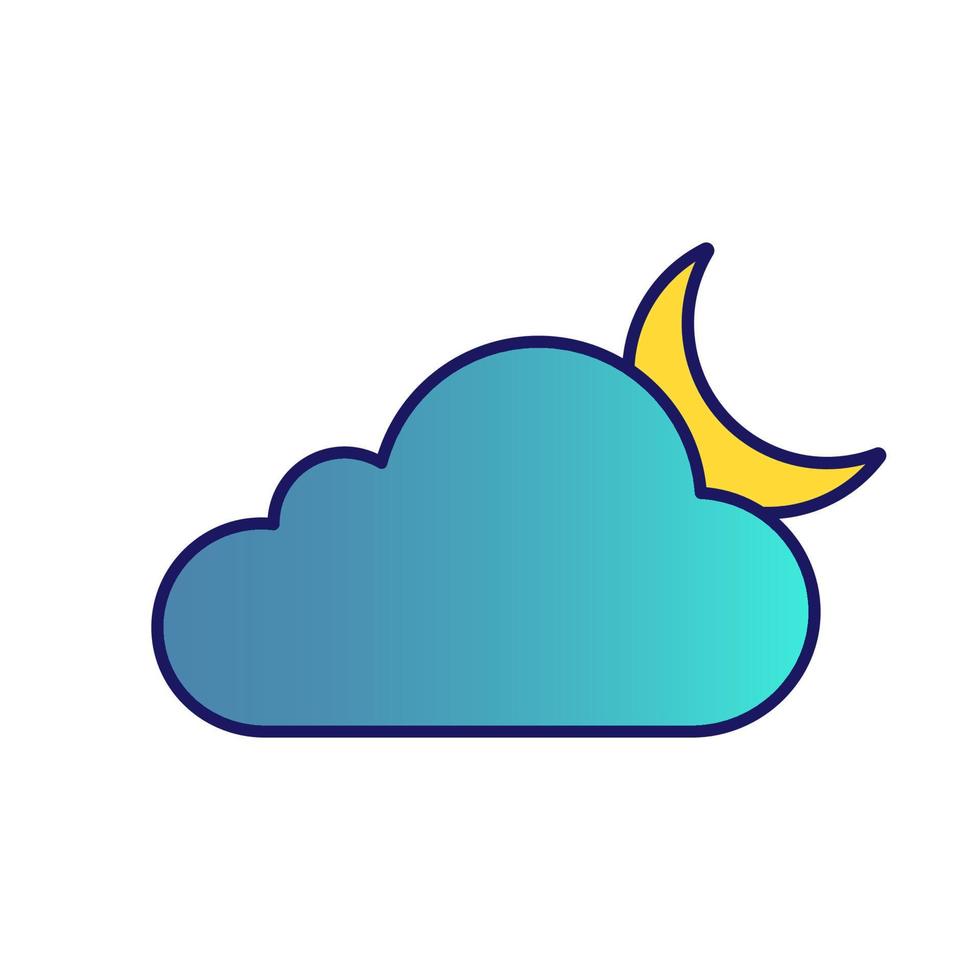 ícone de cor de noite nublada. noite parcialmente nublada. nuvens e lua. previsão do tempo. ilustração vetorial isolada vetor