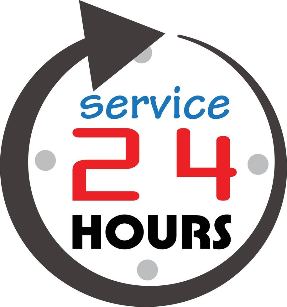 ícone de vinte e quatro horas. estilo plano. ícone de serviço 24 horas logotipo de 24 horas. serviço e suporte para clientes 24 horas por dia. vetor