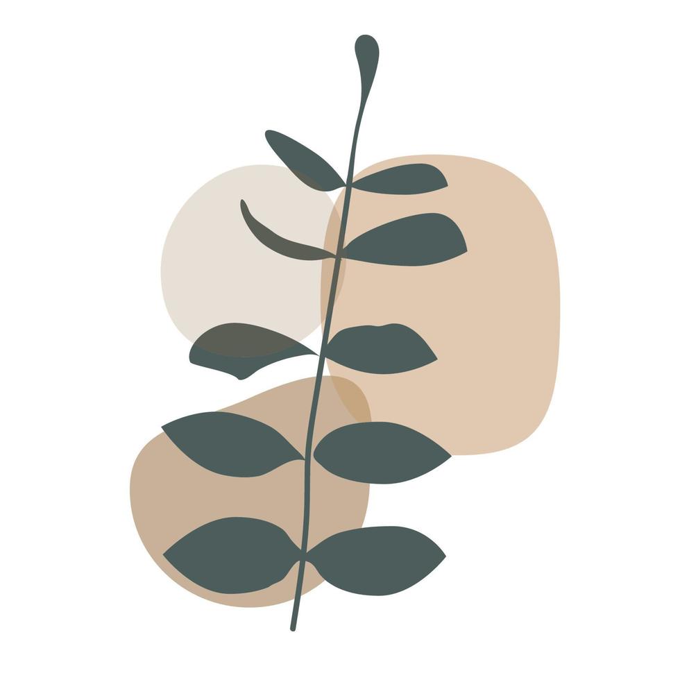 folha abstrata ramo de eucalipto estilo boho minimalista, planta para cartão postal, impressão de parede botânica, papel de parede, capa, ilustração vetorial vetor