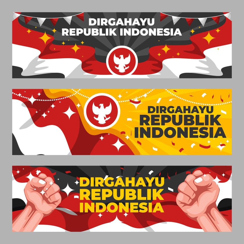 conjunto de banner hari kemerdekaan indonésia vetor