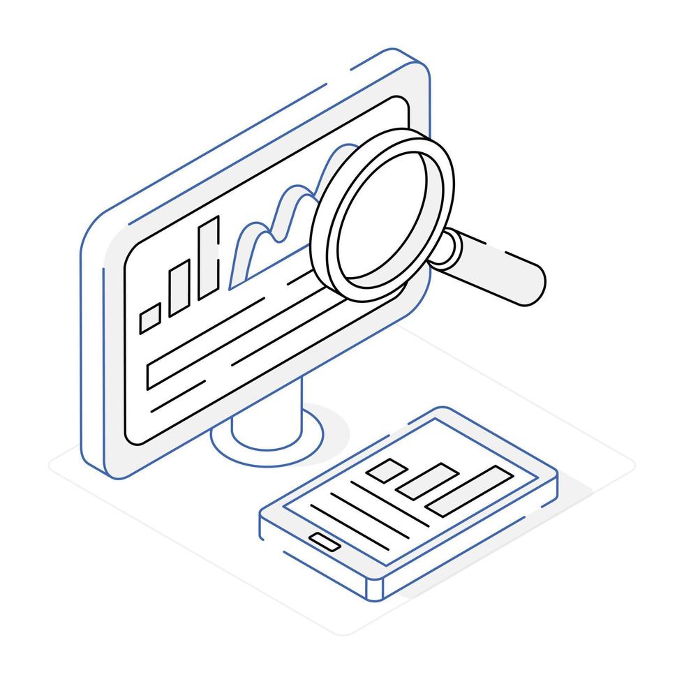 ícone isométrico moderno de análise online vetor