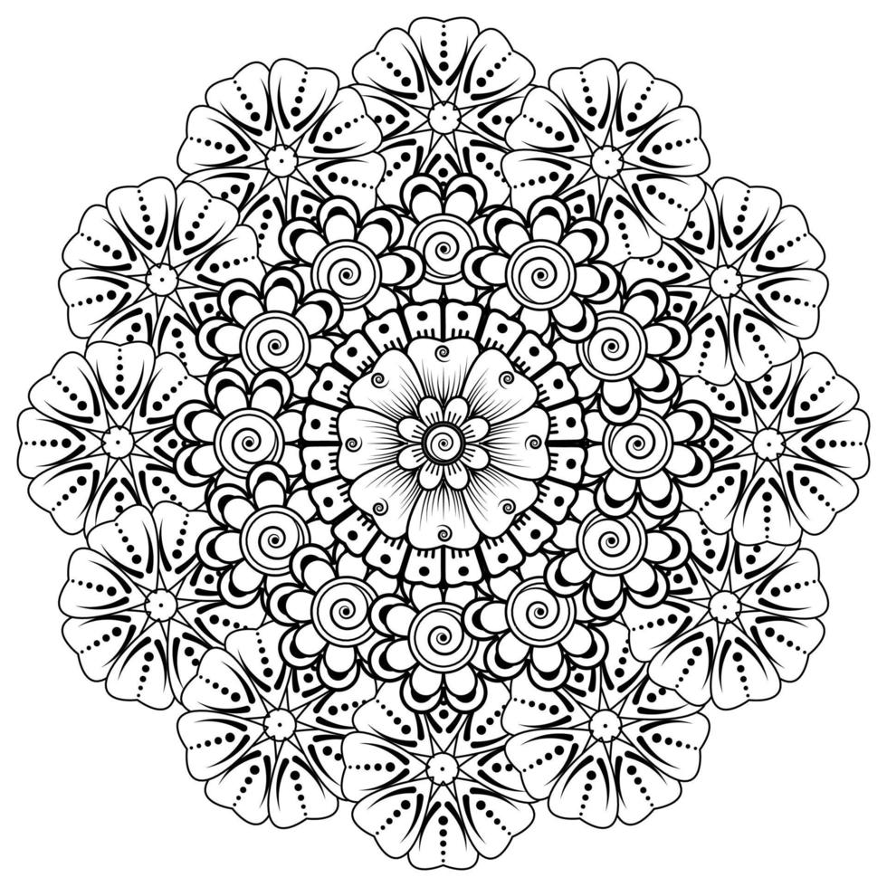 padrão circular em forma de mandala para decoração de tatuagem henna mehndi. página do livro para colorir. vetor