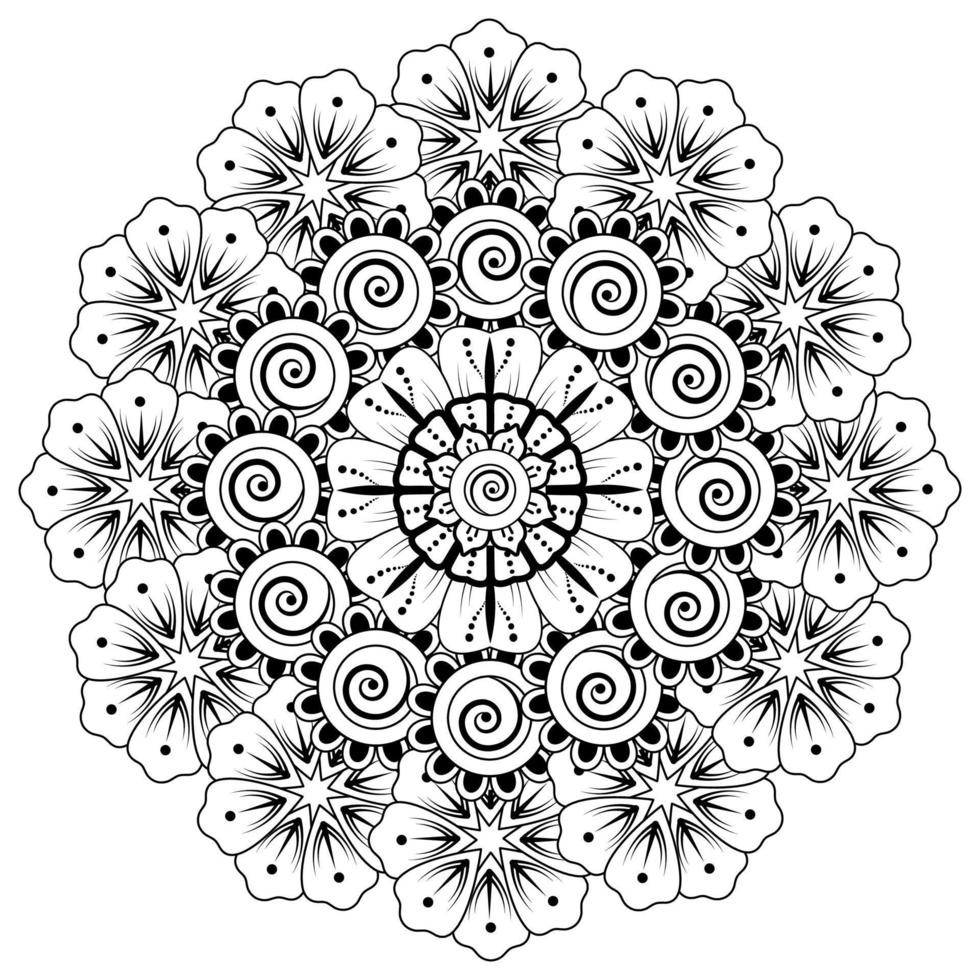 padrão circular em forma de mandala para decoração de tatuagem henna mehndi. página do livro para colorir. vetor