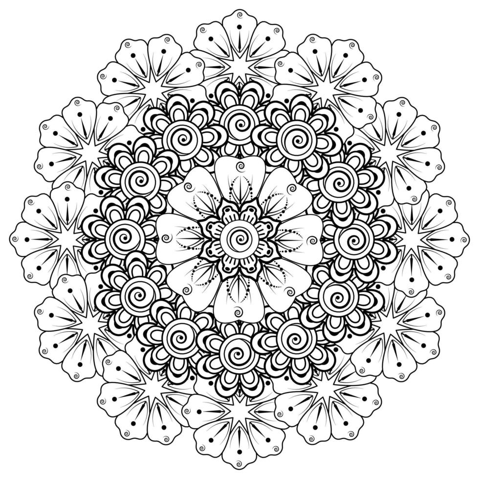 padrão circular em forma de mandala para decoração de tatuagem henna mehndi. página do livro para colorir. vetor