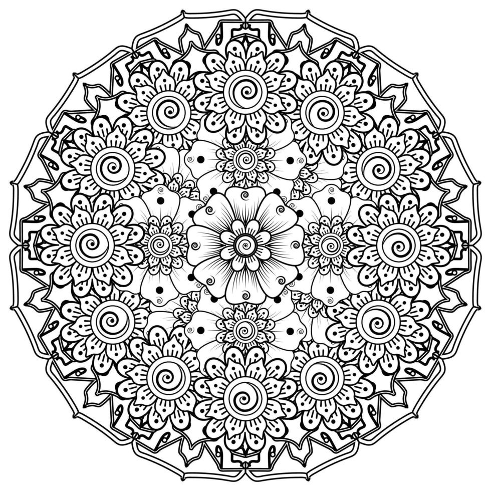 padrão circular em forma de mandala para decoração de tatuagem henna mehndi. página do livro para colorir. vetor