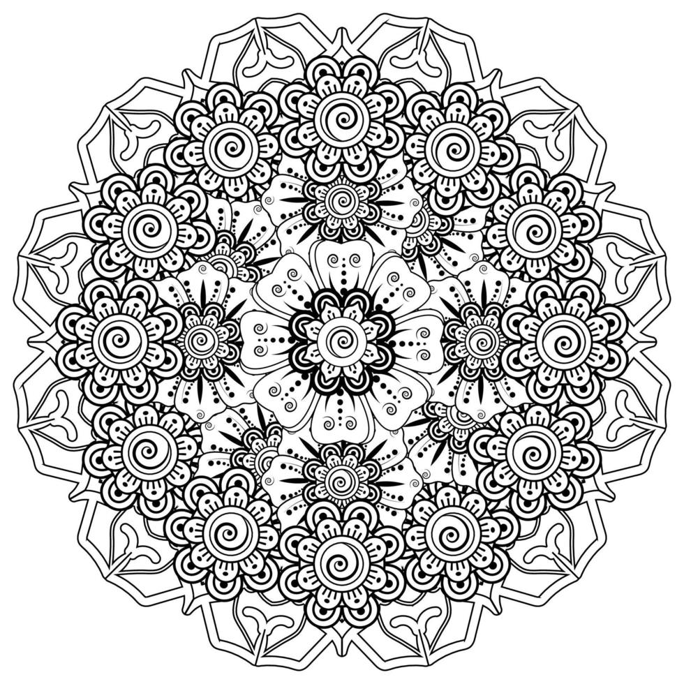 padrão circular em forma de mandala para decoração de tatuagem henna mehndi. página do livro para colorir. vetor