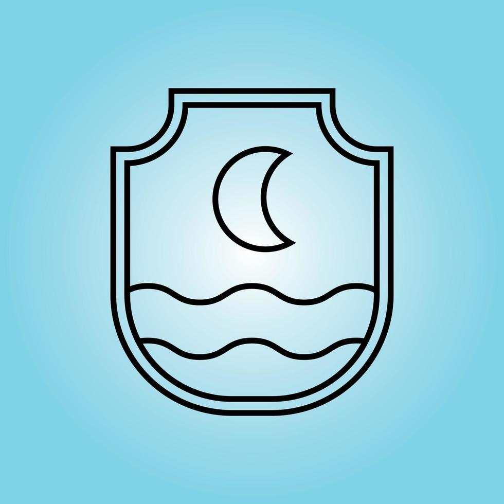 oceano lua onda emblema logotipo ícone linha arte design ilustração vetor