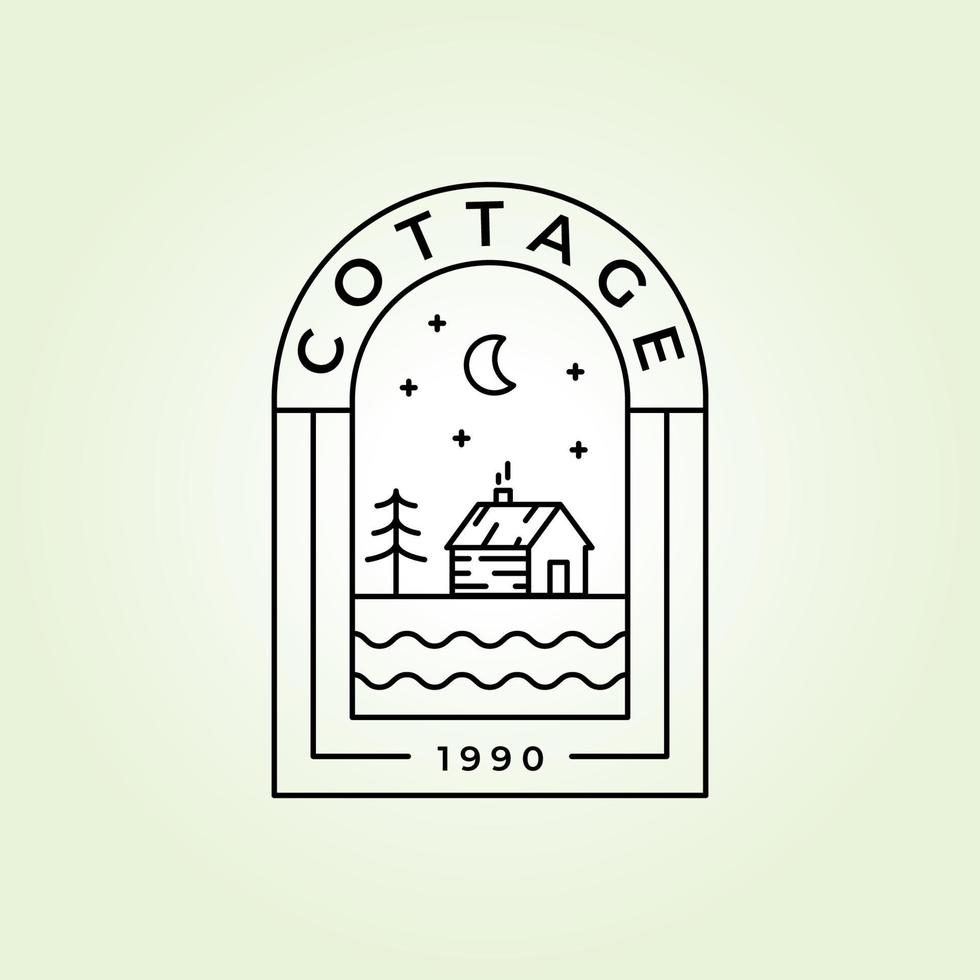 logotipo de crachá de chalé vetor design de arte de linha minimalista