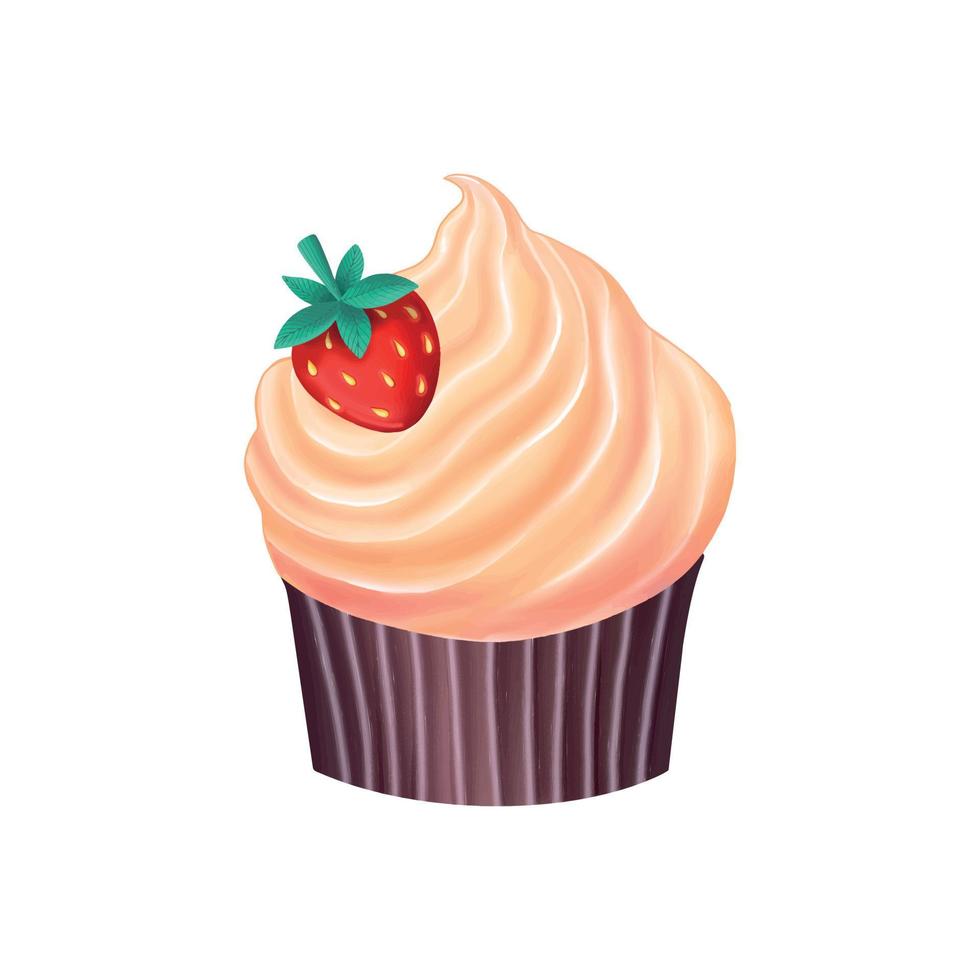 cupcake com creme e morango. ilustração vetorial vetor