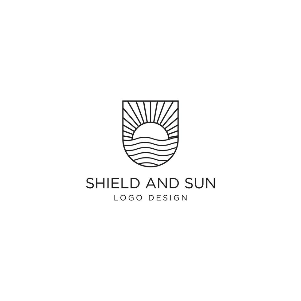 design de logotipo de escudo e sol vetor