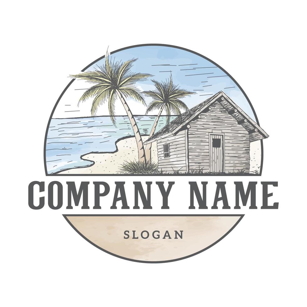logotipo de cor de água vintage da cabana da costa vetor