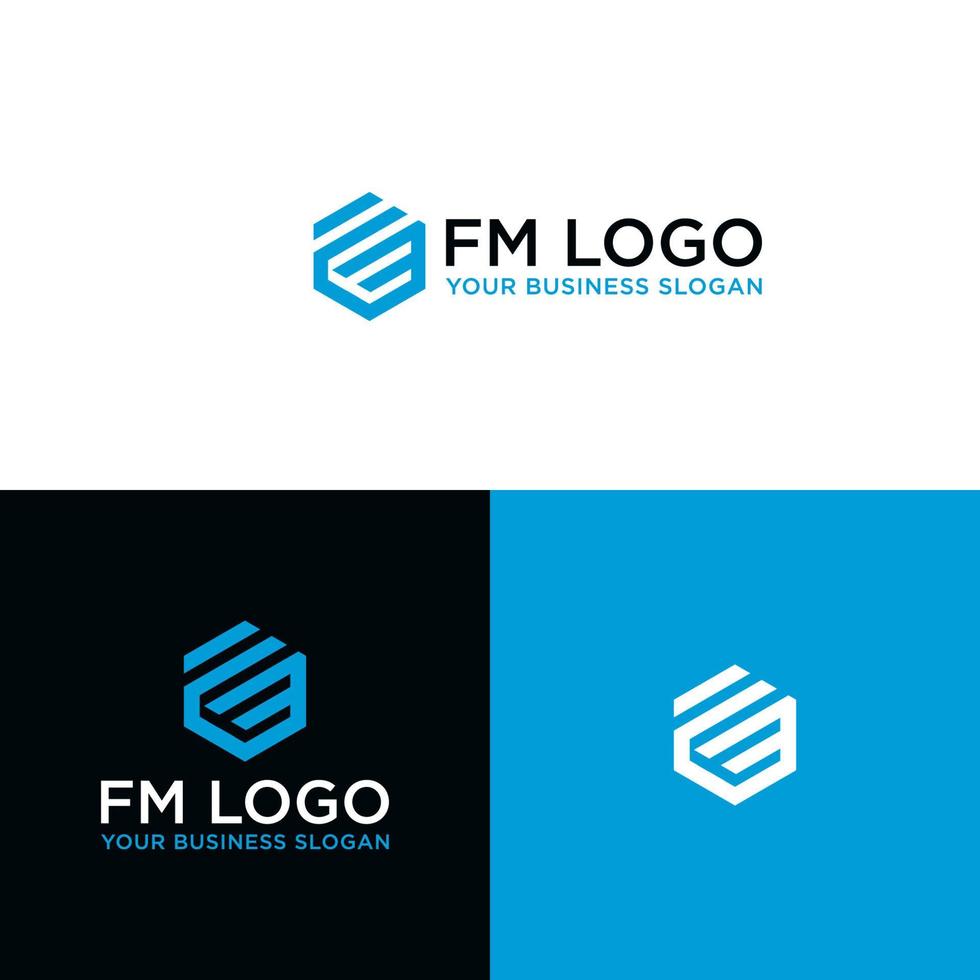 vetor de design de logotipo hexágono fm