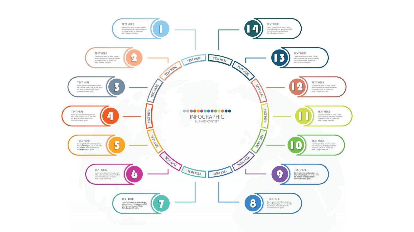 modelo de infográfico de círculo básico com 14 etapas, processo ou opções, gráfico de processo. vetor