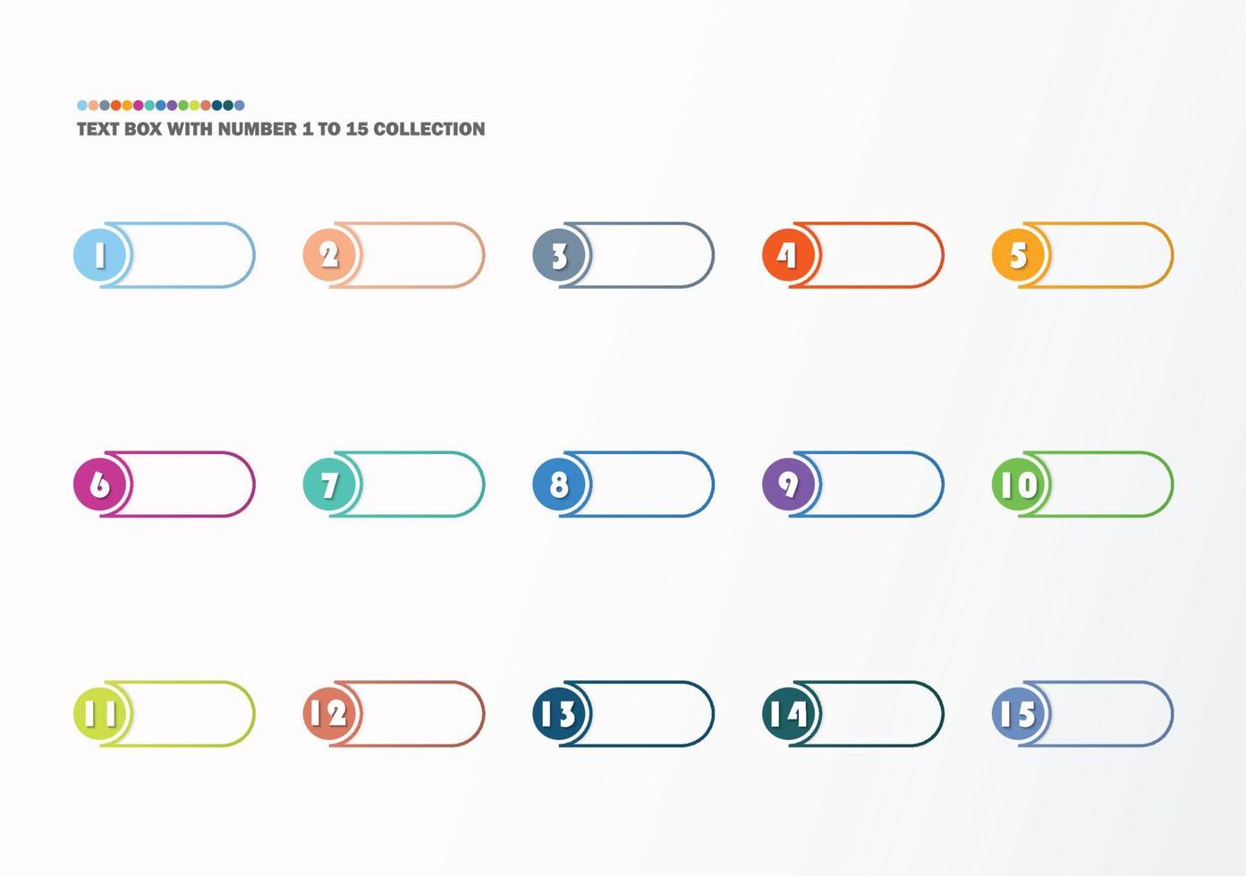 caixa de texto com coleção de números. números de 1 a 15. botões e pontos de infográfico. projeto fácil de editar. vetor eps10.