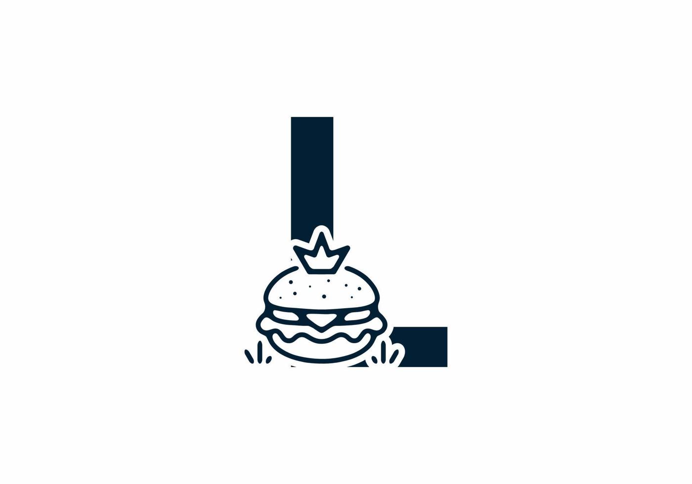 forma de fusão de l letra inicial com hambúrguer e coroa vetor