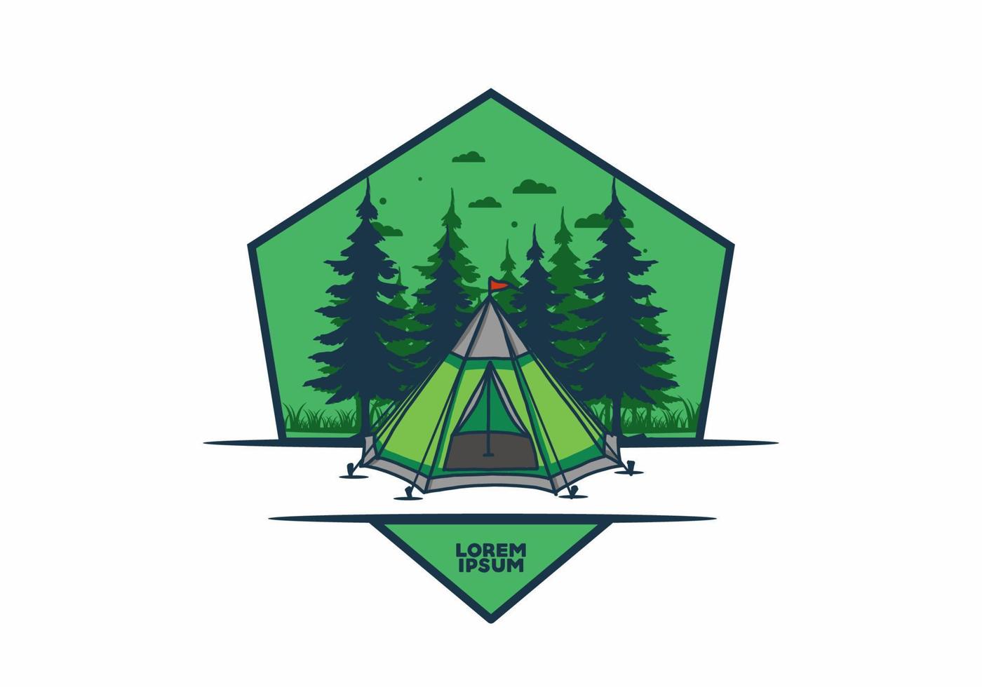 tenda de cone e ilustração de pinheiros vetor