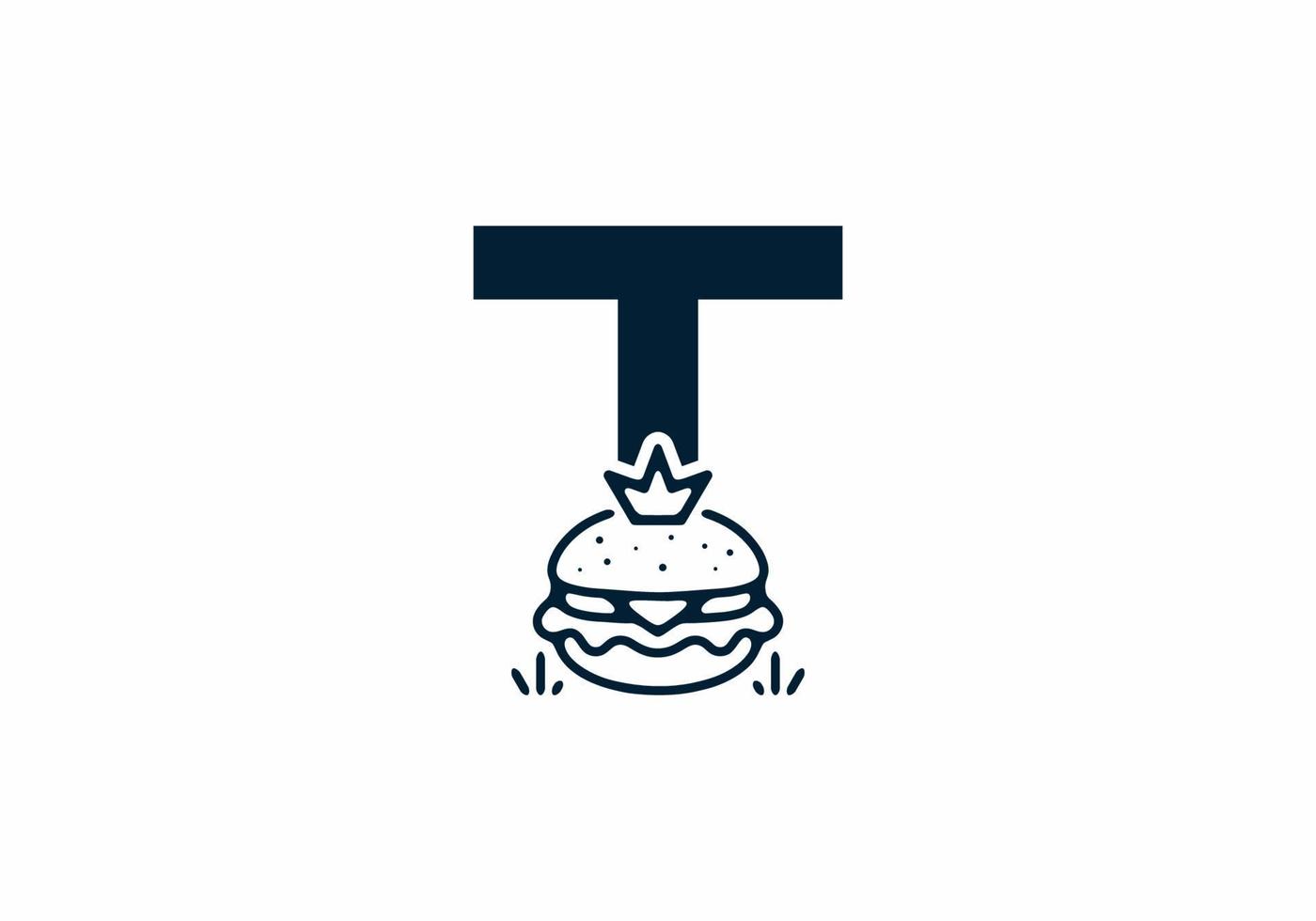 forma de fusão da letra inicial t com hambúrguer e coroa vetor