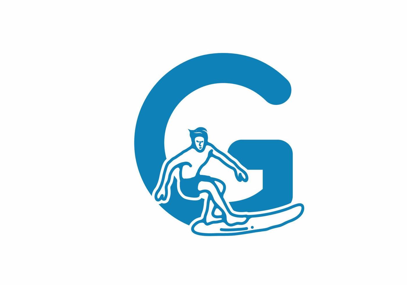 ilustração de arte de linha de surf de homem com letra inicial g vetor