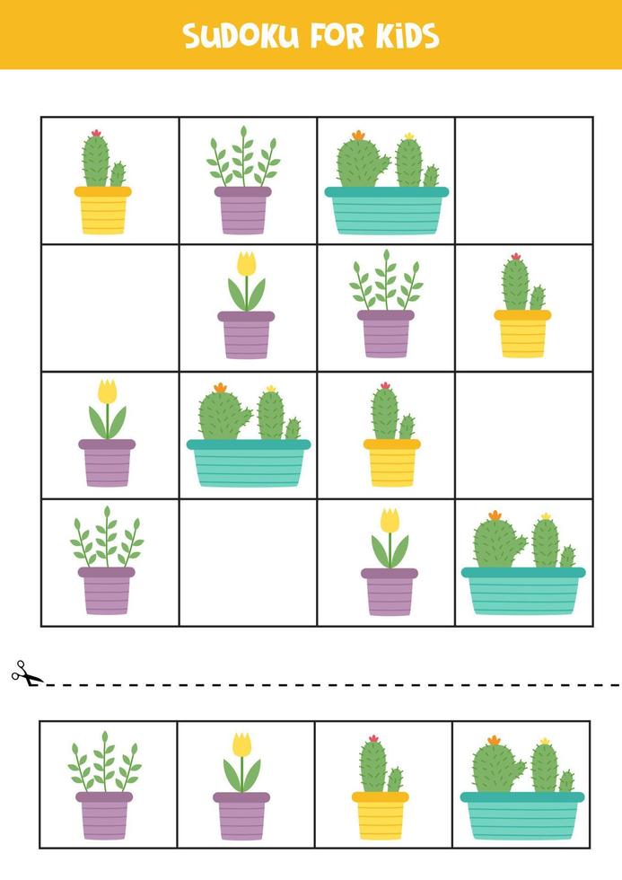 jogo educacional de sudoku com flores fofas para crianças. vetor