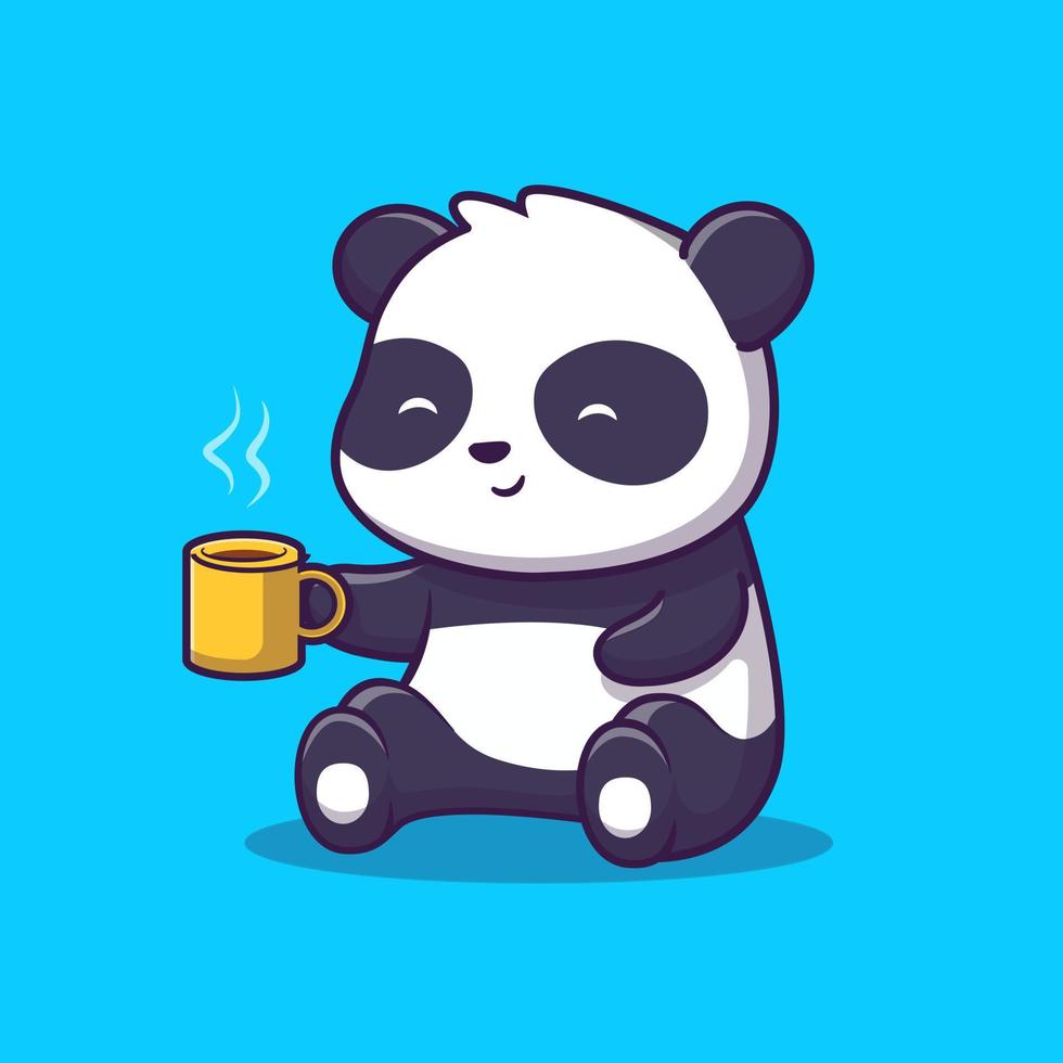 panda bonito beber café dos desenhos animados ícone ilustração vetorial. conceito de ícone de comida animal isolado vetor premium. estilo de desenho animado plano