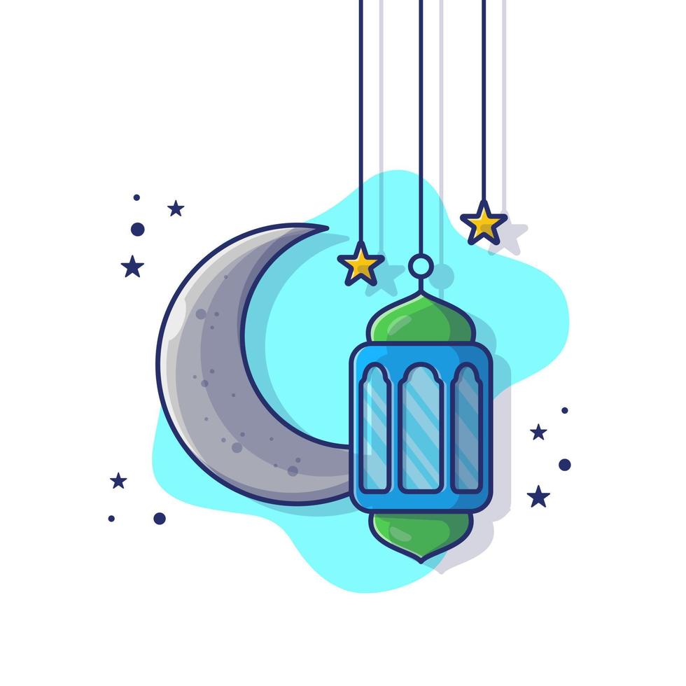 lâmpada de lanterna do Ramadã e ilustração de ícone do vetor dos desenhos animados da lua. pessoas religião ícone conceito isolado vetor premium. estilo de desenho animado plano