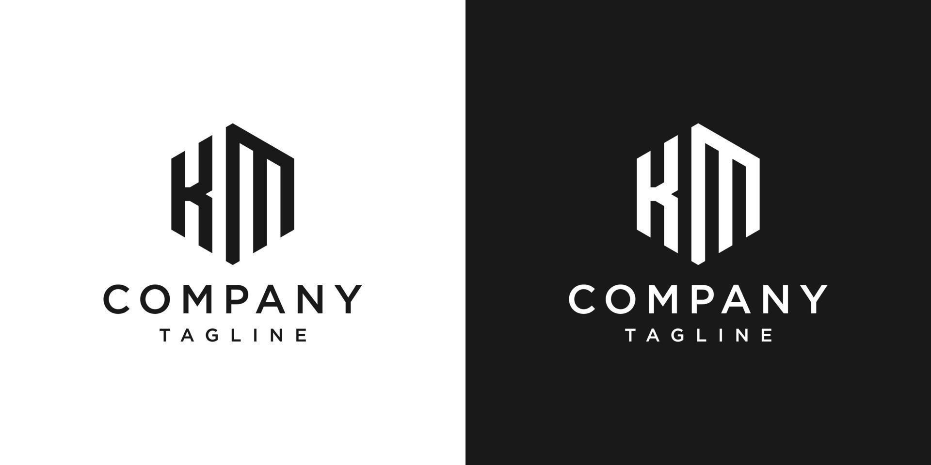 modelo de ícone de design de logotipo de monograma de carta criativa km fundo branco e preto vetor