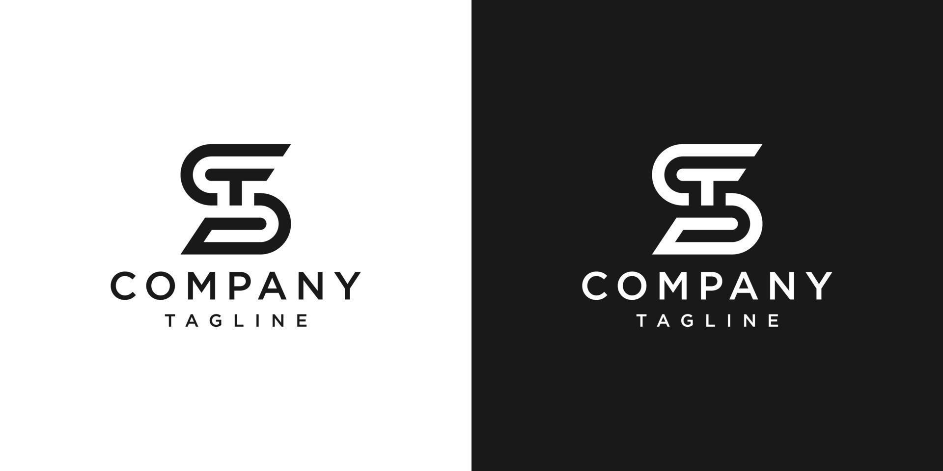 modelo de ícone de design de logotipo de monograma de letra criativa st fundo branco e preto vetor