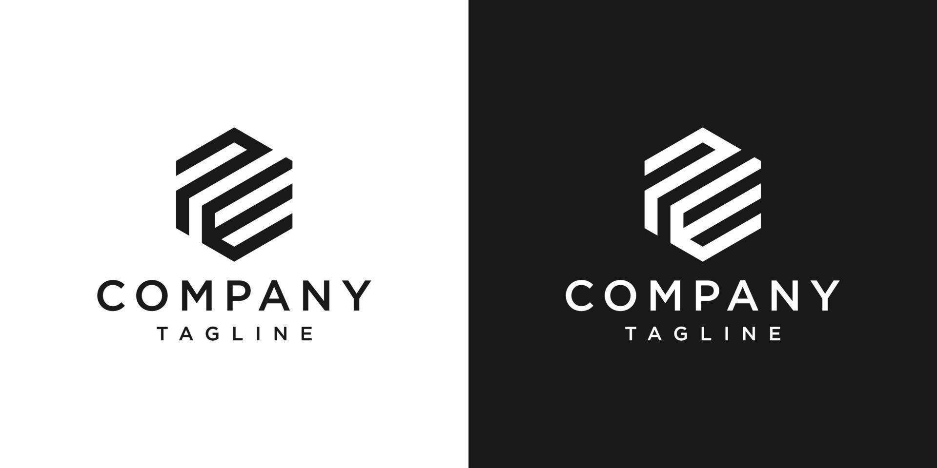 modelo de ícone de design de logotipo de monograma de letra criativa pe fundo branco e preto vetor