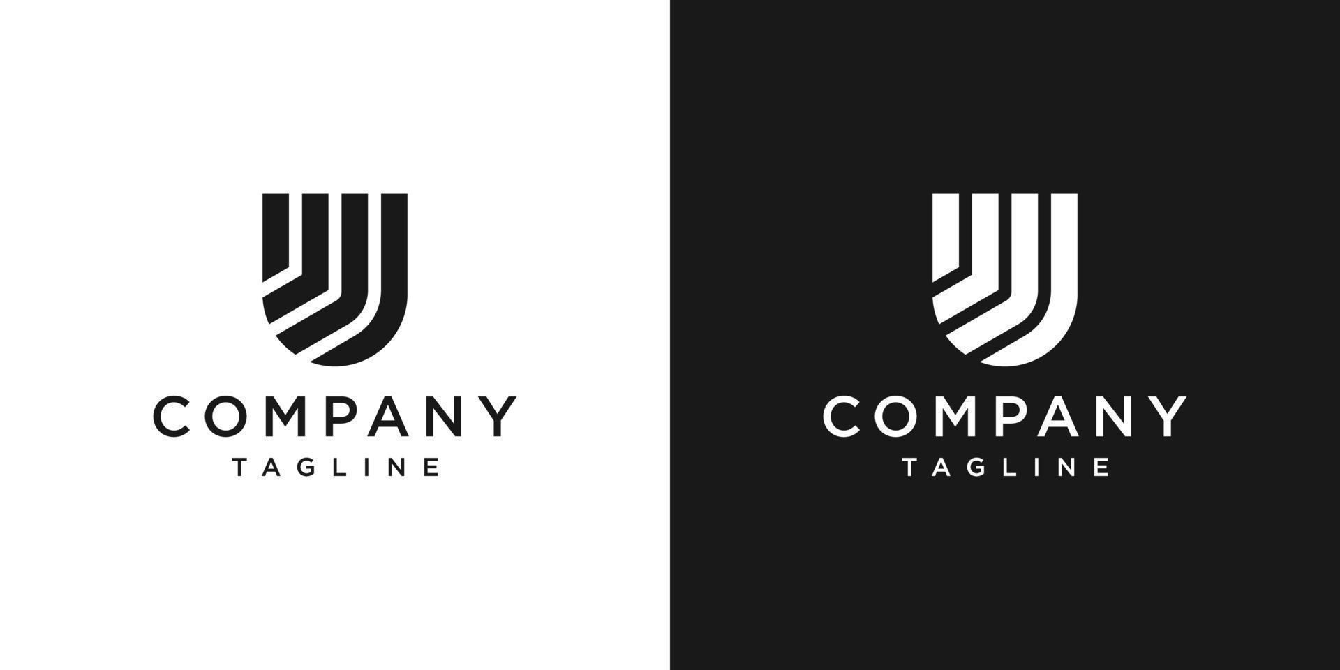 modelo de ícone de design de logotipo de monograma de letra u criativo fundo branco e preto vetor